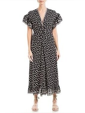 Retro Inspired Wrap Maxi Dress Polka Dot Sz Medium
